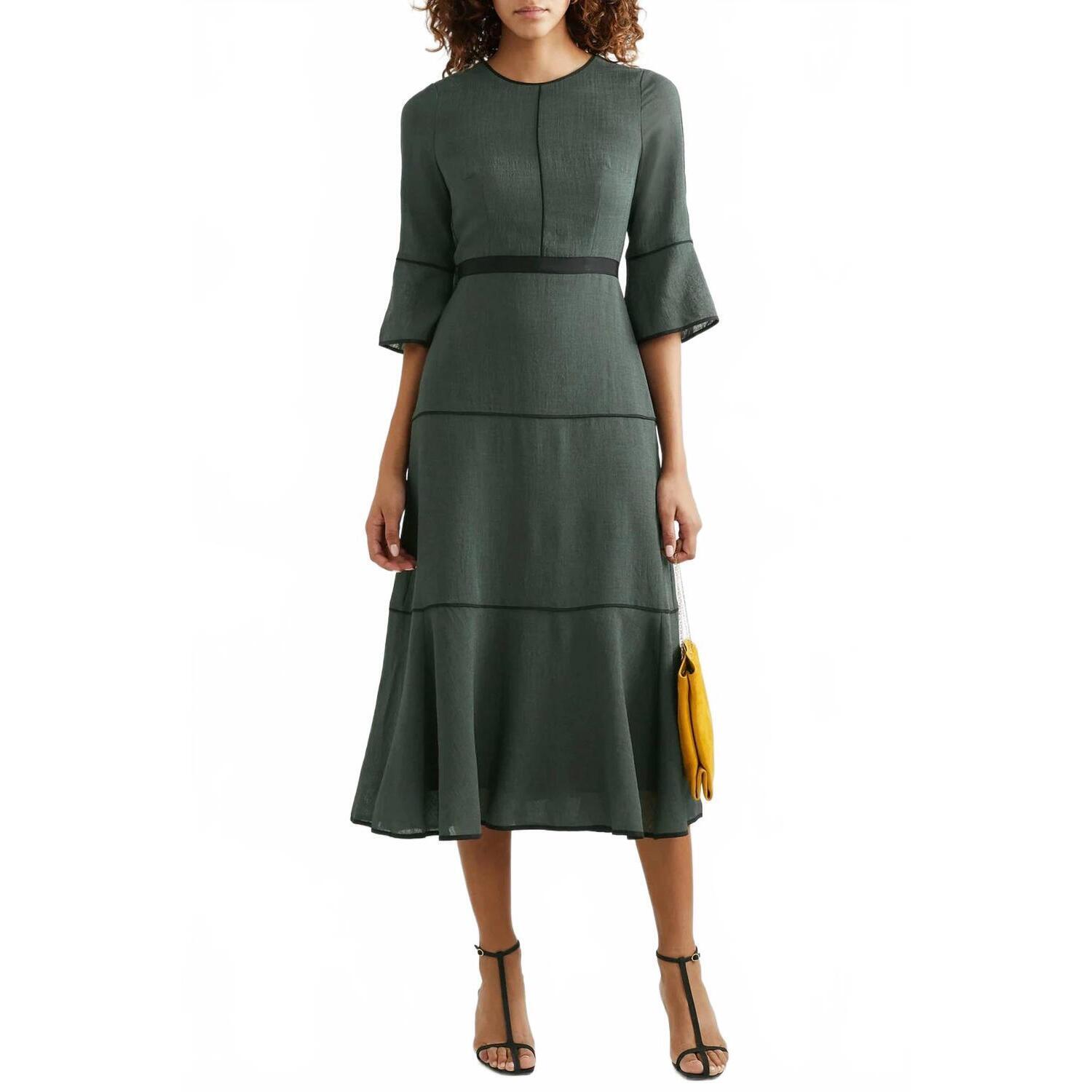 New Cefinn Tiered A-Line Maxi Dress In Dark Green